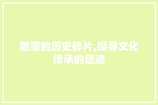 散落的历史碎片,探寻文化传承的足迹