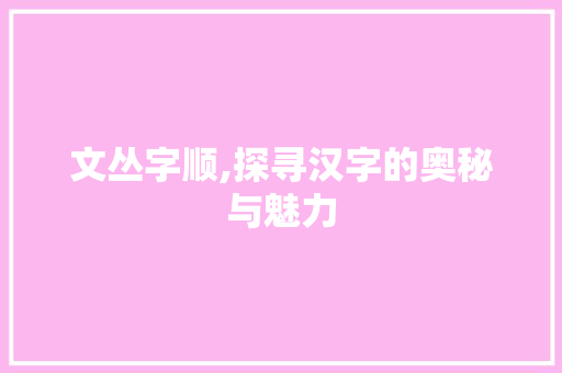 文丛字顺,探寻汉字的奥秘与魅力
