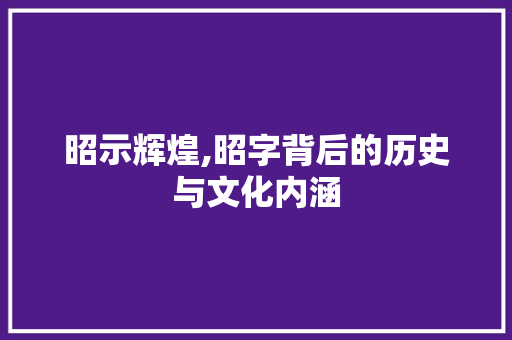昭示辉煌,昭字背后的历史与文化内涵