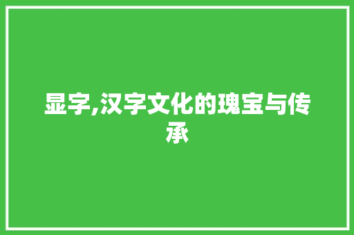 显字,汉字文化的瑰宝与传承