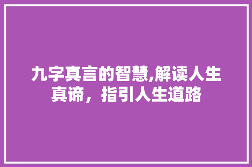 九字真言的智慧,解读人生真谛，指引人生道路