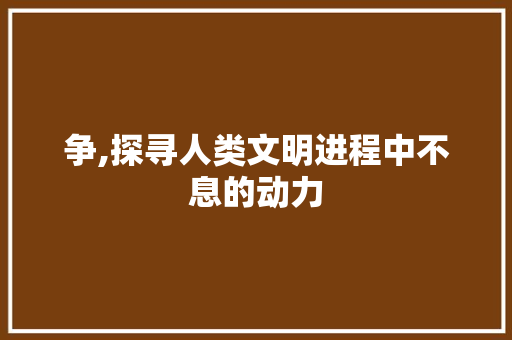 争,探寻人类文明进程中不息的动力
