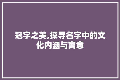 冠字之美,探寻名字中的文化内涵与寓意