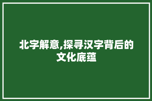 北字解意,探寻汉字背后的文化底蕴