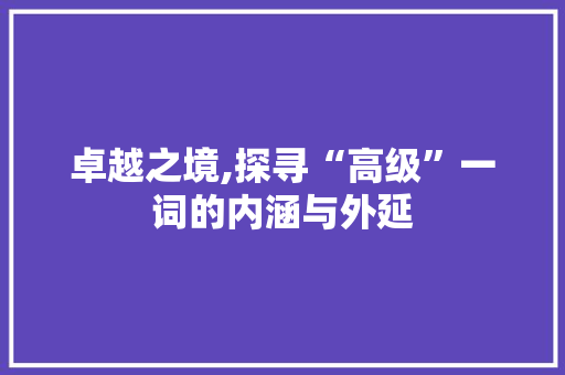 卓越之境,探寻“高级”一词的内涵与外延