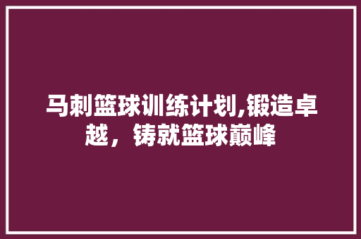 马刺篮球训练计划,锻造卓越，铸就篮球巅峰