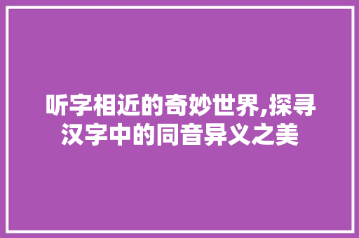听字相近的奇妙世界,探寻汉字中的同音异义之美