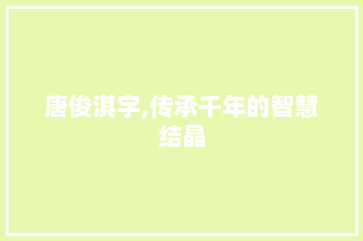 唐俊淇字,传承千年的智慧结晶