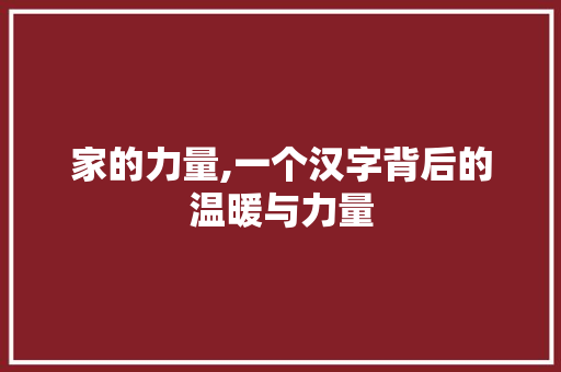 家的力量,一个汉字背后的温暖与力量