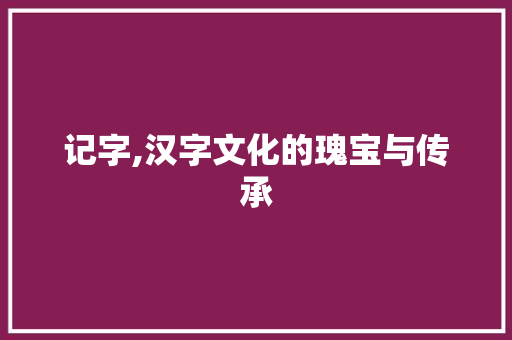 记字,汉字文化的瑰宝与传承