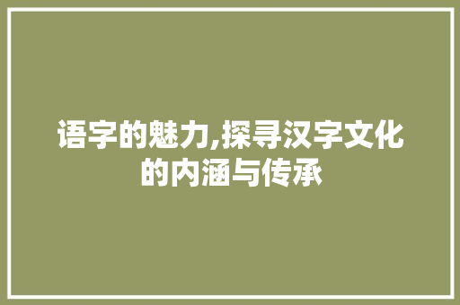 语字的魅力,探寻汉字文化的内涵与传承