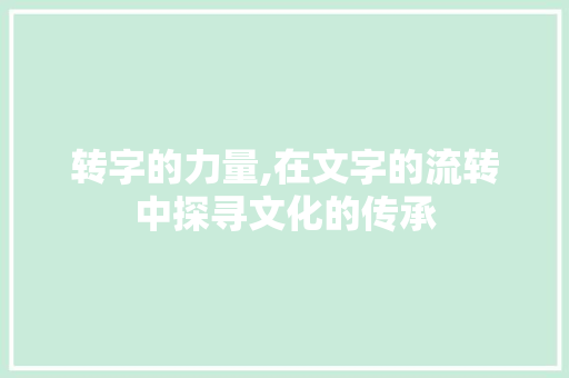 转字的力量,在文字的流转中探寻文化的传承