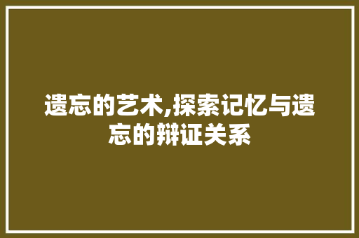 遗忘的艺术,探索记忆与遗忘的辩证关系