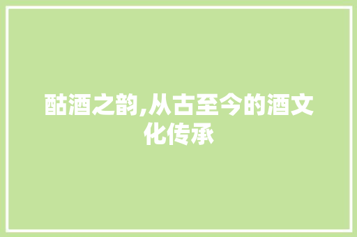 酤酒之韵,从古至今的酒文化传承