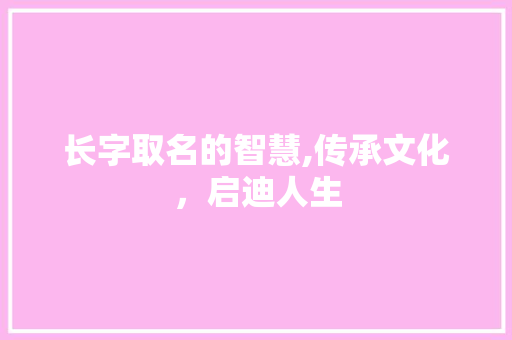 长字取名的智慧,传承文化，启迪人生