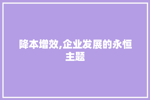 降本增效,企业发展的永恒主题