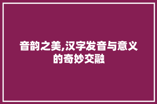 音韵之美,汉字发音与意义的奇妙交融