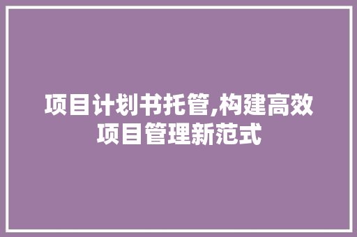项目计划书托管,构建高效项目管理新范式