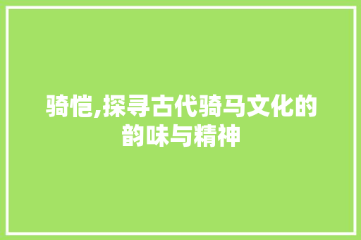 骑恺,探寻古代骑马文化的韵味与精神 工作报告