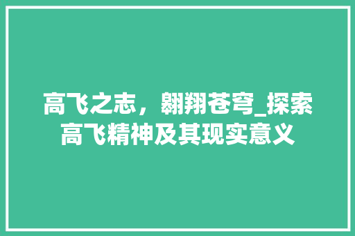 高飞之志，翱翔苍穹_探索高飞精神及其现实意义