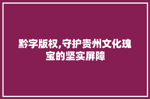 黔字版权,守护贵州文化瑰宝的坚实屏障