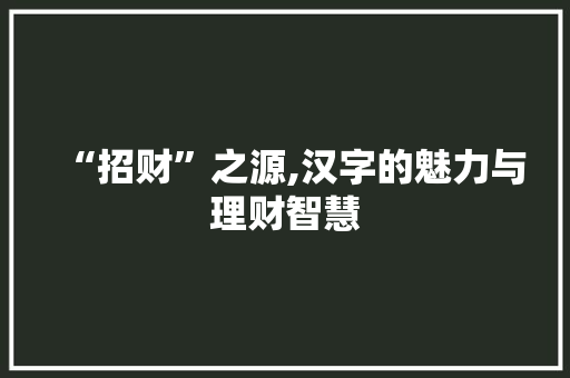 “招财”之源,汉字的魅力与理财智慧