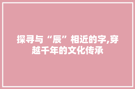 探寻与“辰”相近的字,穿越千年的文化传承