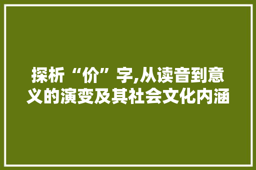 探析“价”字,从读音到意义的演变及其社会文化内涵