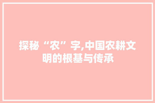 探秘“农”字,中国农耕文明的根基与传承