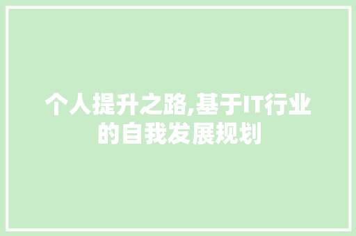 个人提升之路,基于IT行业的自我发展规划