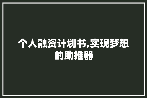 个人融资计划书,实现梦想的助推器