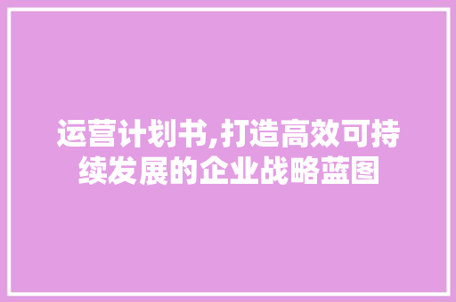 运营计划书,打造高效可持续发展的企业战略蓝图 特写稿