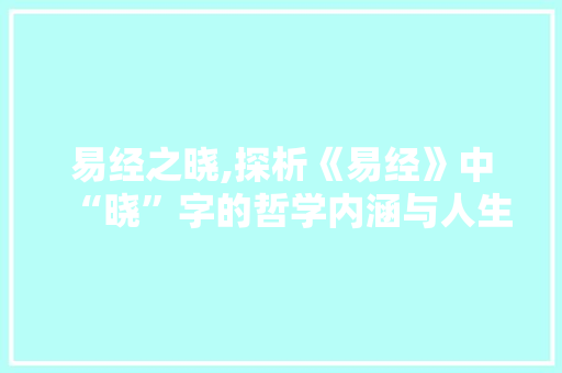 易经之晓,探析《易经》中“晓”字的哲学内涵与人生启示