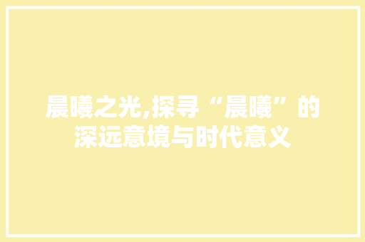 晨曦之光,探寻“晨曦”的深远意境与时代意义