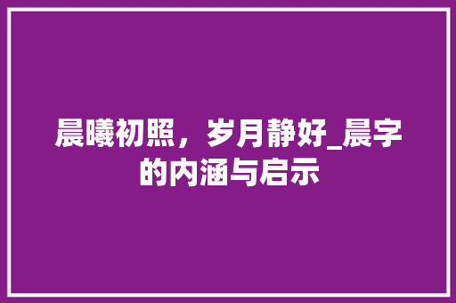 晨曦初照，岁月静好_晨字的内涵与启示