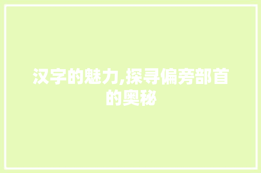 汉字的魅力,探寻偏旁部首的奥秘