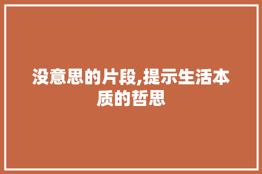 没意思的片段,提示生活本质的哲思