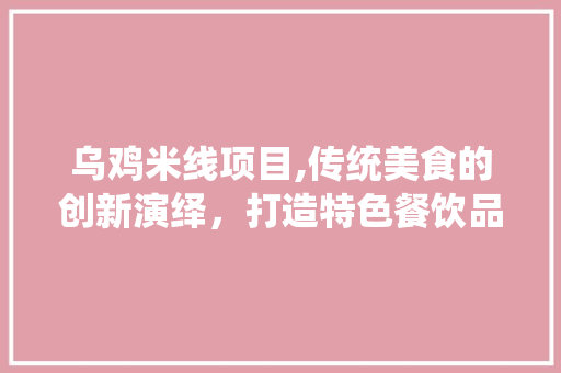乌鸡米线项目,传统美食的创新演绎，打造特色餐饮品牌