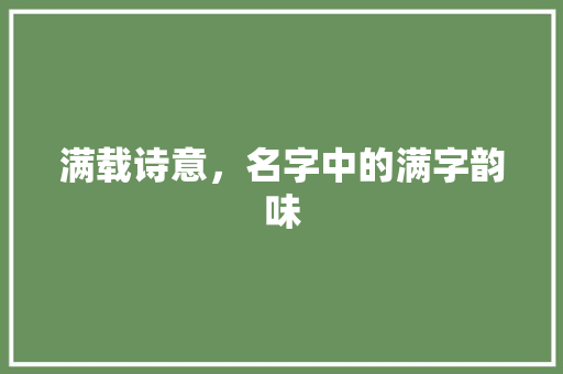 满载诗意，名字中的满字韵味