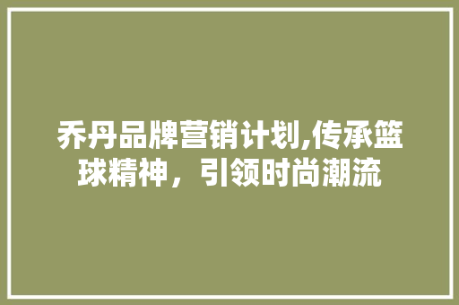 乔丹品牌营销计划,传承篮球精神，引领时尚潮流