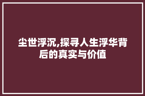 尘世浮沉,探寻人生浮华背后的真实与价值 工作类