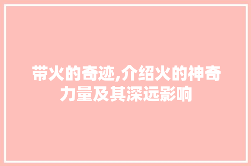 带火的奇迹,介绍火的神奇力量及其深远影响