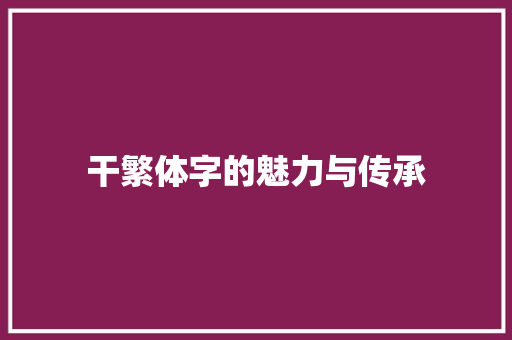 干繁体字的魅力与传承