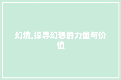 幻境,探寻幻想的力量与价值