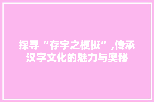 探寻“存字之梗概”,传承汉字文化的魅力与奥秘