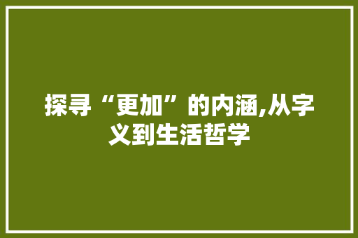 探寻“更加”的内涵,从字义到生活哲学