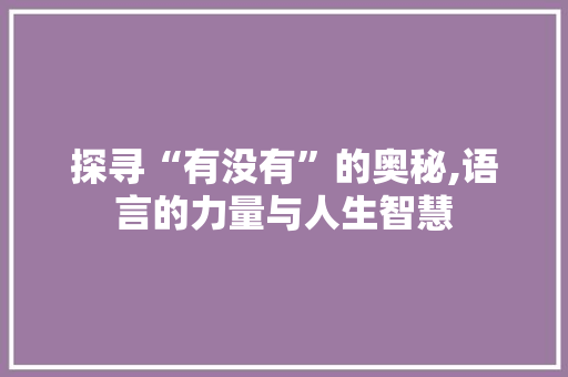 探寻“有没有”的奥秘,语言的力量与人生智慧 生活随笔