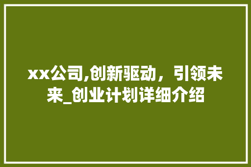 xx公司,创新驱动，引领未来_创业计划详细介绍