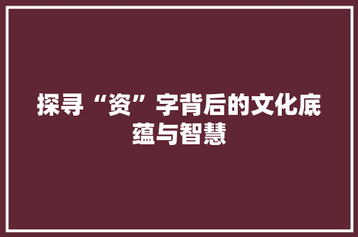 探寻“资”字背后的文化底蕴与智慧