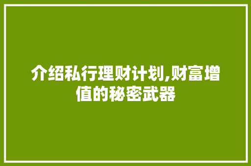 介绍私行理财计划,财富增值的秘密武器